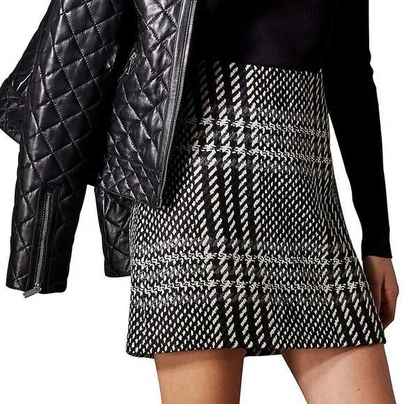 Karen Millen Monochrome Plaid Mini Skirt Black & White Plaid Size 8 wool blend - Picture 3 of 17